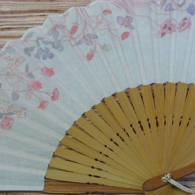 婦人用ガーデン扇子（カーデン 綿 中国製 房付）【夏 女性 母の日 敬老の日ギフト プレゼント 贈り物】..