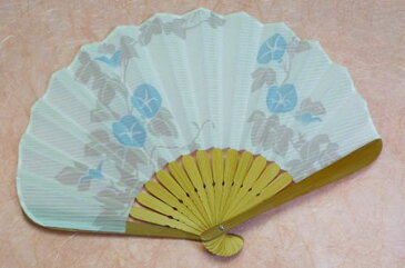婦人用はんなり(蛤扇子)扇子(朝顔・青)(綿・箱入)【ゆうパケット便選択可/夏/女性/母の日/敬老の日ギフト】(のし不可)