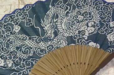 和風紳士用浴衣プリント扇子(雲・龍)(綿・箱入)【ゆうパケット便選択可/夏/男性/父の日ギフト】(のし不可)