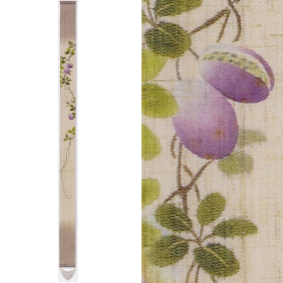 【お取り寄せ】麻細タペストリー『アケビ』（掛軸、和風タペストリー）【秋/あけび、アケビ、通草、山女、丁翁】