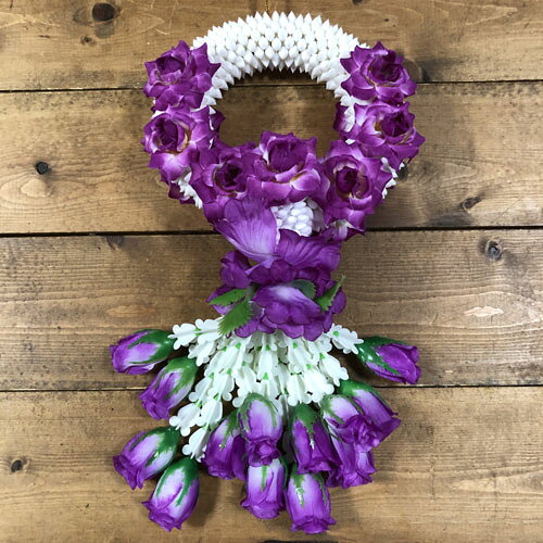 【マーライ 輪 紫】【バラ10色展開】タイの花飾り全長約30cm（紐除く）造花で長く使用可タイ雑貨