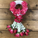 【マーライ 輪 濃ピンク】【バラ10色展開】タイの花飾り全長約30cm(紐除く)造花で長く使用可タイ雑貨