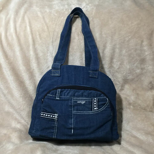 【激安・1点物】【リメイク・デニムバッグ　台形丸　NO27】ショルダーバッグハンドメイドオリジナルバッグ(4)