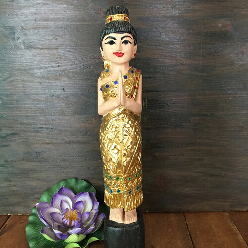 Interior Accessories - 【サワディー人形】【立ち姿 40cm】【A金】タイの置物木製ハンドメイドタイ雑貨