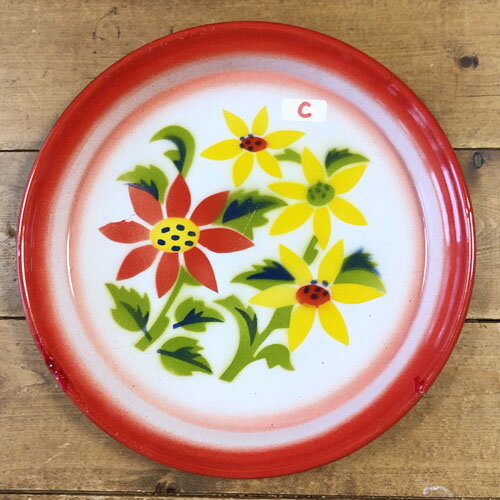 樂天商城 - 【OUTLET】やや傷あり【ホーロー平皿：23cm】【C：23cm】華やかな花柄　皿タイ料理　エスニック料理タイ雑貨　アジアン雑貨食器　陶器