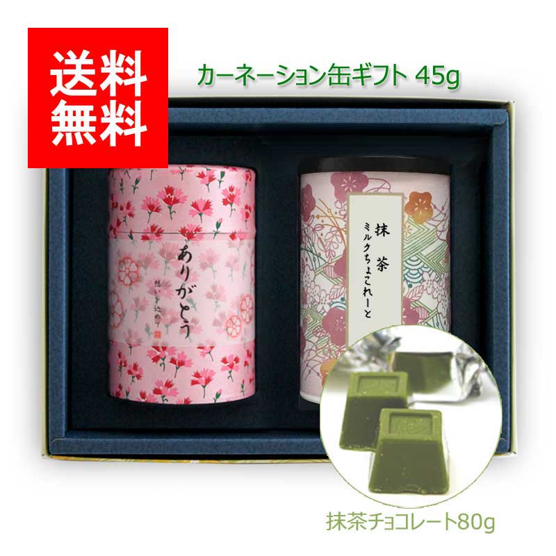 2024年新茶 お茶 ギフト｜新茶ギフト#247 カーネーション缶(上かりがね茶) 抹茶ミルクチョコレート セット 45g｜雁ヶ音茶 白折茶 茎茶 ブレンド茶 鹿児島茶 リーフティ 茶葉 セット ギフトセット 内祝 法事 贈り物 プレゼント お茶 緑茶 日本茶