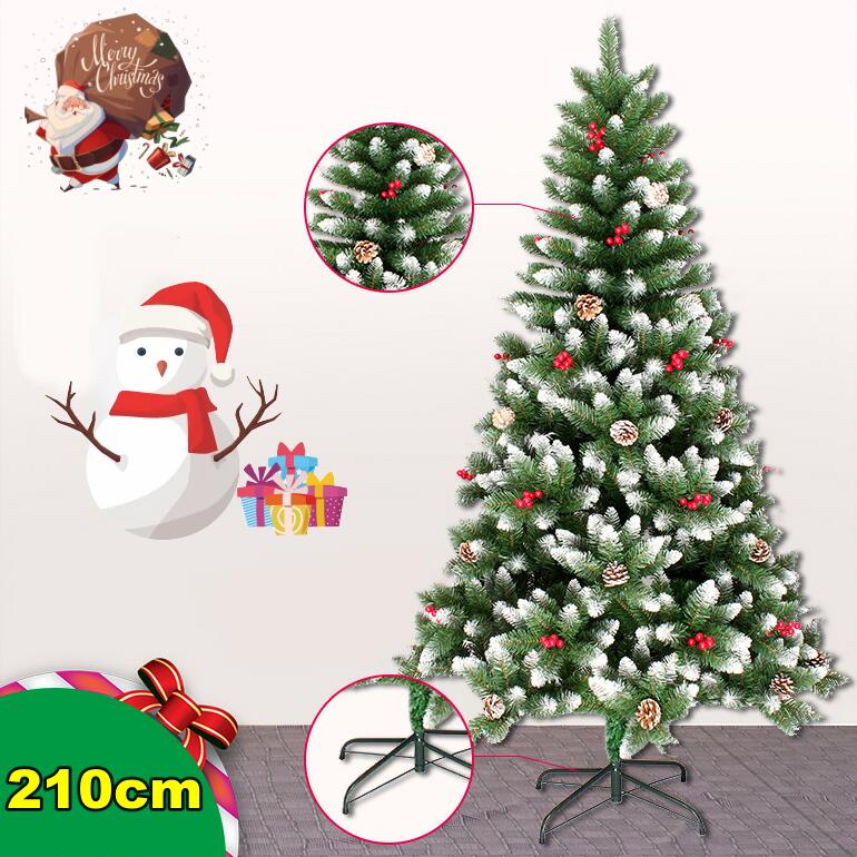 クリスマスツリー クリスマス まつぼっくり付 雪付 送料無料 松ぼっくり パインボール 松かさ付き 赤い果実 松ぼっくり 210cm スプレーホワイトミックス雪化粧 北欧 高濃密度 組立簡単 収納便利