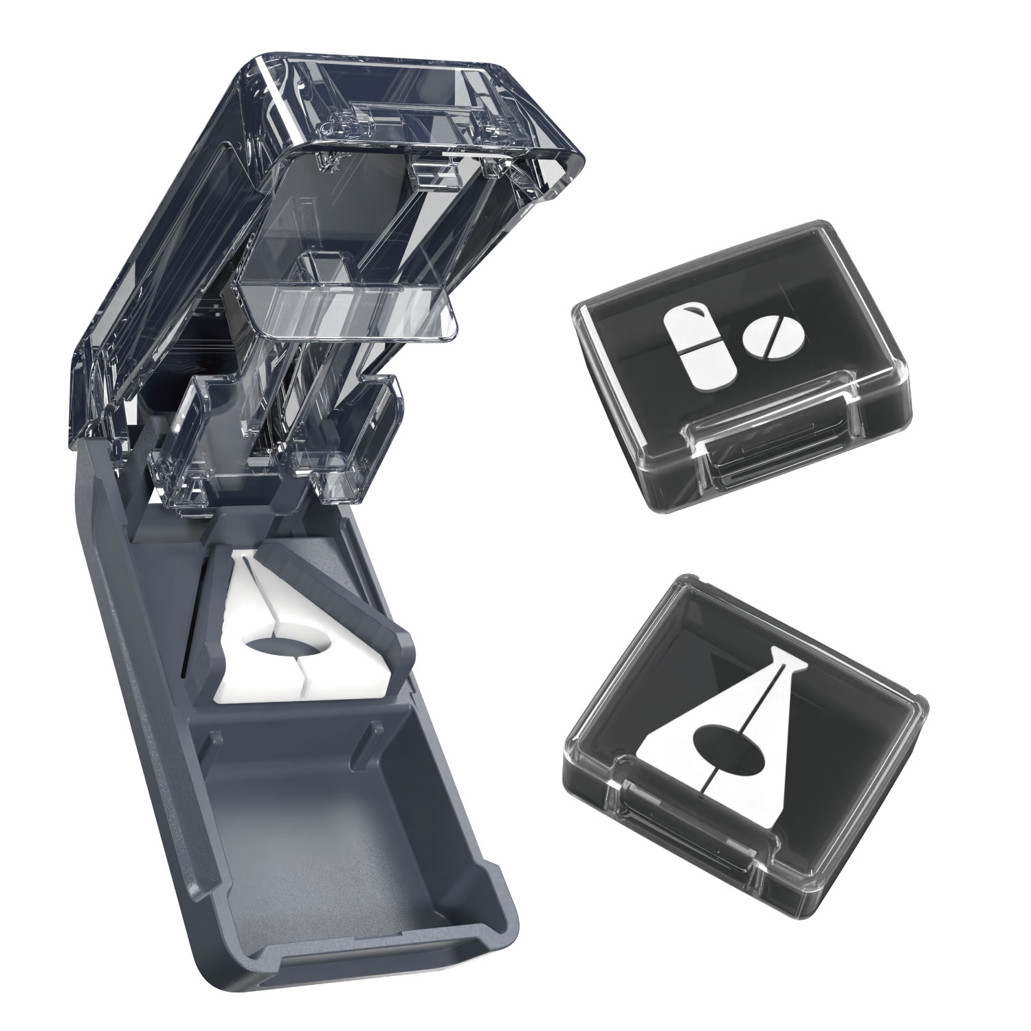 実用的 Fullicon錠剤カッター+ケース2個セット 隠し刃安全ガード機能 薬の滑り止めシート付 簡単操作 使いやすい 便利 おしゃれ