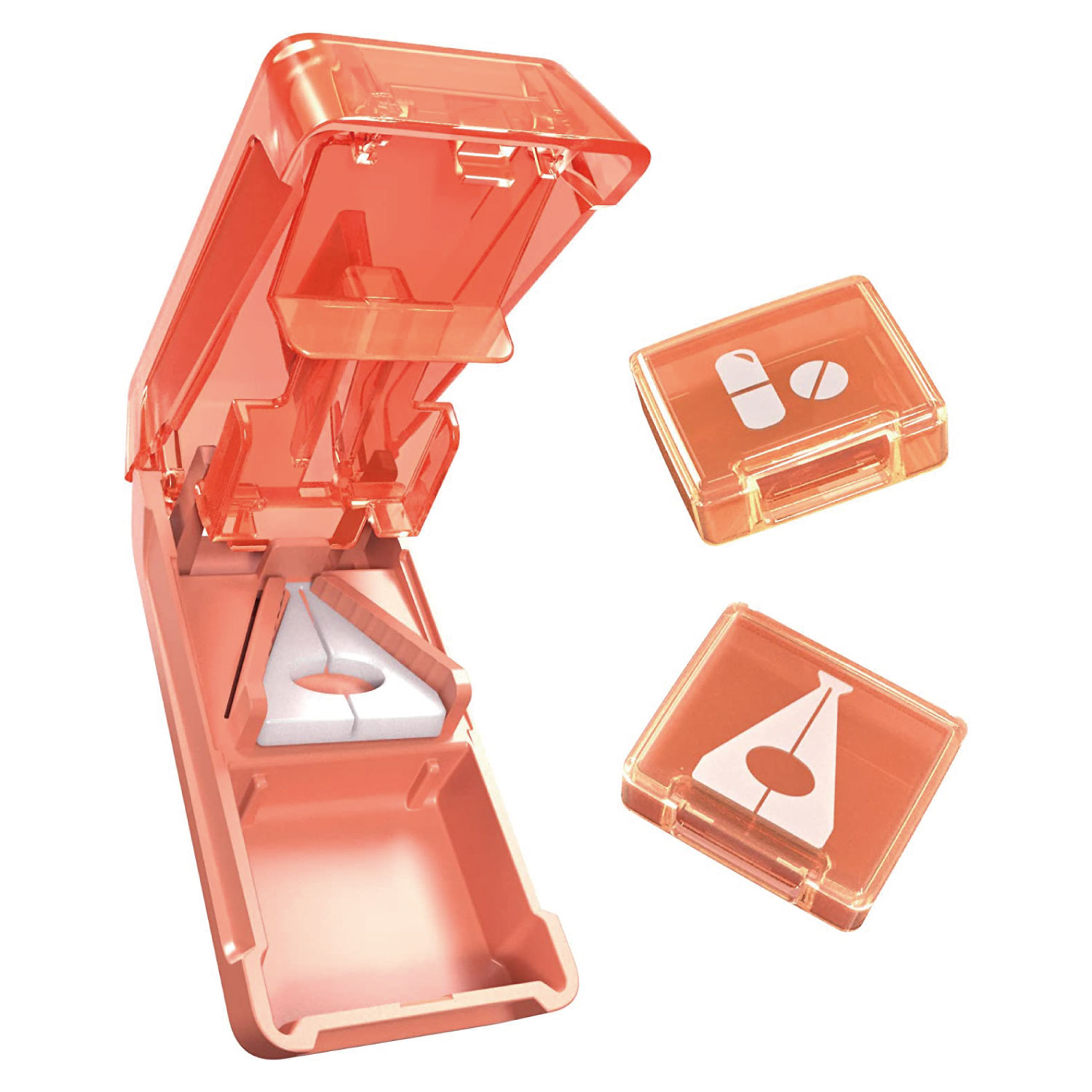 実用的 Fullicon錠剤カッター+ケース2個セット・ピンク 隠し刃安全ガード機能 薬の滑り止めシート付 簡単操作 使いやすい 便利 おしゃれ