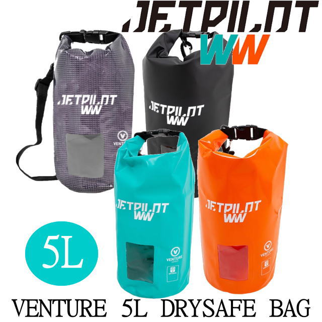 【VENTURE　5L　DRYSAFE　BAG】 ◆JETPILOTから新色発売！デザインもリニューアル！ ◆完全防水のたすき掛けできるバッグ※ただし、生地に撥水機能はありますが、開口部分を水中につけると浸水します ◆PWCや、バイクのツーリング、雨や雪のシーンでも中身が濡れないので安心です。 ◆1つ持ってると大活躍間違いなしです！！ ◆ストラップは取り外し可能 SIZE: 5リッター（他サイズもあり）