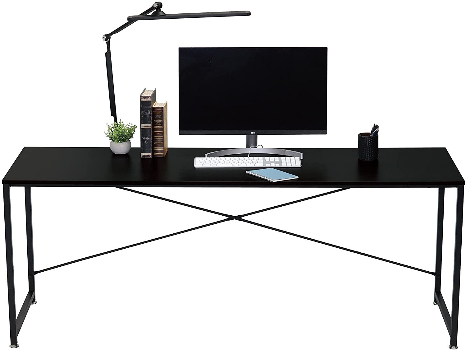 シンプルワーク デスク パソコンデスク ゲーミングデスク desk 勉強机 組立簡単 (180cm, Black)
