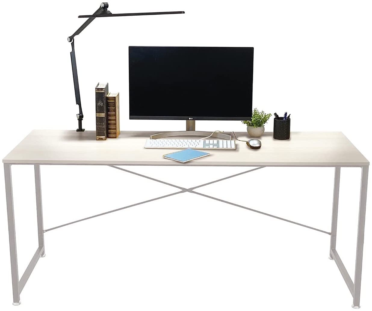 シンプルワーク デスク パソコンデスク ゲーミングデスク desk 勉強机 組立簡単 (180cm, White)