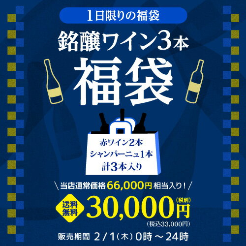 【800円OFFクーポン 5/18～20限定】(予約) 2024/2/2以降発送予定2/1(木)限定福袋送料無料 ワイン 3本3万円(税別) 赤 泡 シャンパン シャンパーニュ 赤ワイン 辛口 ワイン福袋 ワインセット 浜運