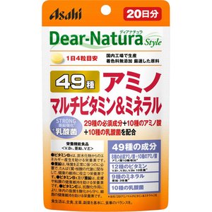 商品の特長 ●49種の成分（18種のアミノ酸・12種のビタミン・9種のミネラル・10種の乳酸菌）を配合 ●トライアルしやすい20日分パウチタイプ お召し上がり方 1日4粒を目安に、水またはお湯とともにお召上がり下さい。 内容量 80粒 （60日分） 原材料 有胞子性乳酸菌末（国内製造）、デキストリン、マンガン含有酵母末、還元パラチノース、セレン含有酵母末、殺菌乳酸菌末（乳成分を含む）、モリブデン含有酵母末、クロム含有酵母末、乳酸菌含有殺菌ケフィア末／貝Ca、セルロース、酸化Mg、V．C、グルコン酸亜鉛、アルギニングルタミン酸塩、アラニン、グリシン、リシン塩酸塩、ロイシン、フェニルアラニン、メチオニン、バリン、イソロイシン、ケイ酸Ca、ヒスチジン、アスパラギン酸Na、スレオニン、V．B6、プロリン、ステアリン酸Ca、V．B2、ナイアシン、V．B1、糊料（プルラン、HPMC）、トリプトファン、セリン、ピロリン酸鉄、セラック、酢酸V．E、パントテン酸Ca、シスチン、グルコン酸銅、チロシン、V．A、葉酸、ビオチン、V．D、V．B12 摂取上の注意 1日の摂取目安量を守ってください。 　　 妊娠・授乳中の方、小児の使用はさけてください。 治療を受けている方、お薬を服用中の方は、医師にご相談の上、お召し上がりください。 体調や体質により、まれに発疹などのアレルギー症状が出る場合があります。 体質によりまれに身体に合わない場合があります。その場合は使用を中止してください。 小児の手の届かないところに置いてください。 保存環境によってはカプセルが付着することがありますが、品質には問題ありません。 天然由来の原料を使用しているため、色やにおいが変化する場合がありますが、品質には問題ありません。 広告文責 (株)フェリックスコーポレーションお客様専用ダイヤル 06-6556-6663 メーカー（製造） アサヒフーズ株式会社 区分 日本製・栄養補助食品 　　【高品質＆低価格の大人気シリーズ！！】