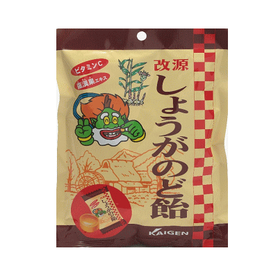 商品の特長 「しょうがのど飴 73g」は、生姜の旨味とさわやかな風味をそのまま生かしたのど飴です。のどにやさしいビタミンCとダイエット甘味料の羅漢果エキスを配合。のどをリフレッシュしたい時、タバコを吸いすぎた時などにおすすめです。幅広い年齢層の方に好まれる美味しさです。 羅漢果(ラカンカ)とは 羅漢果(ラカンカ)は中国の高冷地で栽培されているウリ科の多年生宿根植物の果実です。香りが高く甘味が強いため、中国では古くから甘味料として使用されてきました。また、ビタミン・ミネラル・フラボノイドなども多く含みます。　 　原材料 砂糖、水飴、生姜エキス、羅漢果エキス、甘味料(キシリトール)、香料、着色料(カラメル)、ビタミンC 栄養成分表 (100gあたり)エネルギー 392kcal、たんぱく質 0g、脂質 0g、炭水化物 98.2g、ナトリウム 0mg、ビタミンC 170mg 文責 登録販売者　大西　隆之 広告文責 (株)フェリックスコーポレーションお客様専用ダイヤル 06-6556-6663 メーカー（製造） カイゲンファーマ株式会社 区分 日本製・食品 　　