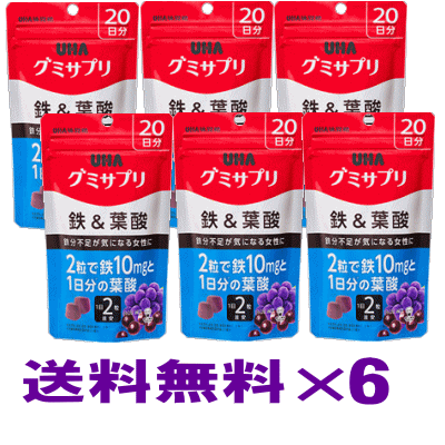 UHA味覚糖　UHAグミサプリ 鉄＆葉酸 40粒×6個セット【クリックポスト】のサムネイル