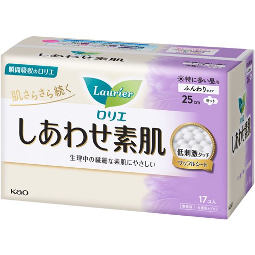 花王 ロリエ しあわせ素肌 ふんわりタイプ 特に多い昼用 羽つき 25cm 17コ入