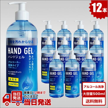 アルコール ハンドジェル 500ml 12本 即納 送料無料 在庫あり TOAMIT アルコール洗浄 消毒液 アルコール消毒 アルコール除菌 洗浄タイプ アルコールジェル 保湿 ジェル 大容量 速乾性 プッシュポンプボトル サッパリ べとつかない スッキリ洗浄 東亜産業