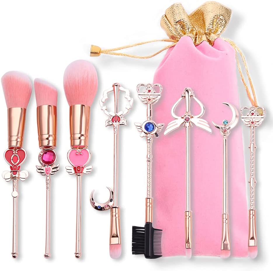 セーラームーン風 メイクブラシ 8本セット 専用ケース付き コスメ かわいいデザイン 化粧筆 専用ケース付き グッズ 持ち運び 携帯 可愛い 定番のサムネイル