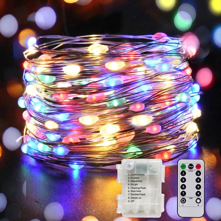 vviho LEDイルミネーションライト ストリングライト ハロウィン飾り ジュエリーライト 100球 10m 電池式 リモコン付 8パターン タイ