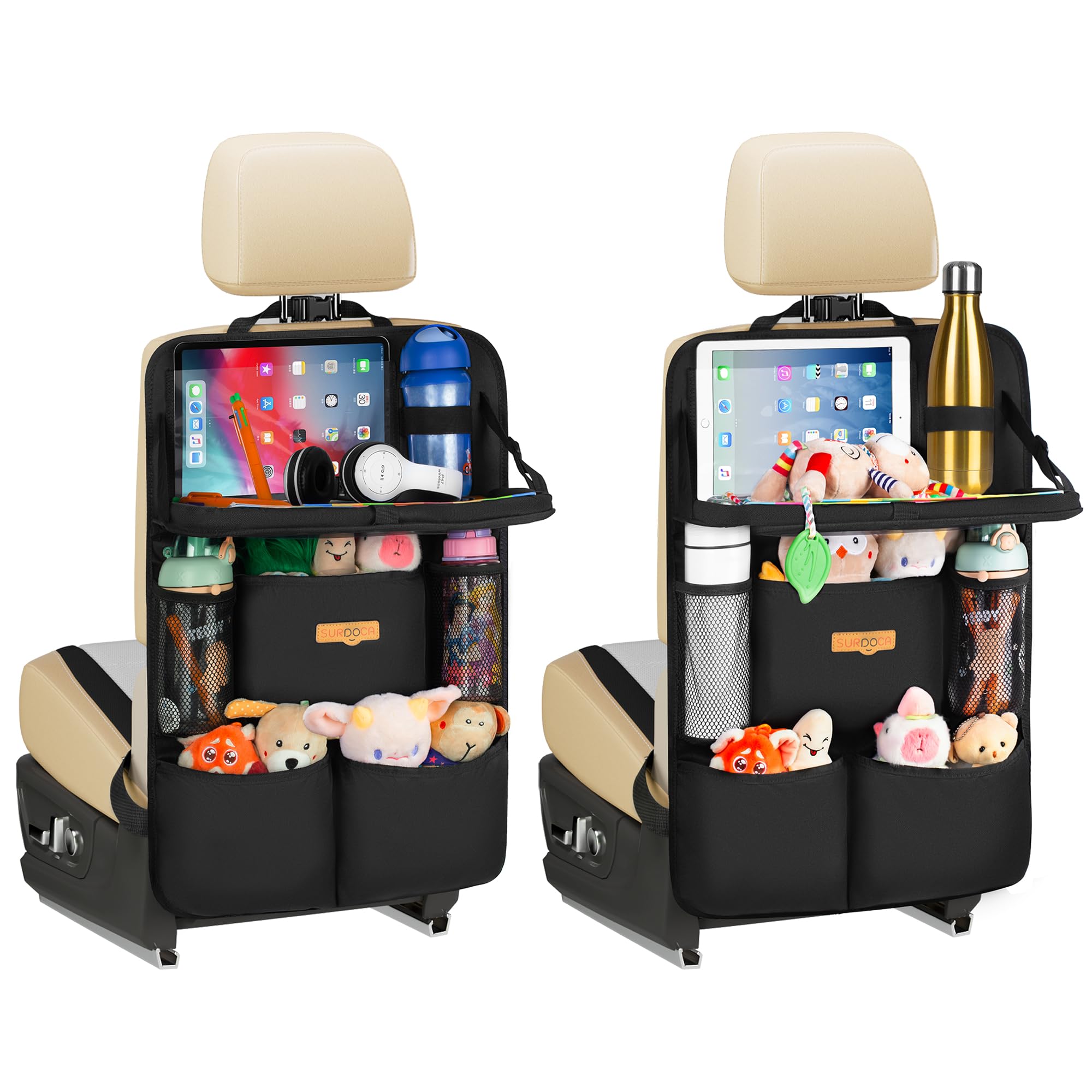 SURDOCA 車用バックシートオーガナイザー 子供·大人用折りたたみトレイ付き – 新モデル タッチ可能なタブレットポケット付きシート収納、ロードトリップ必需品 – ほとんどの車両に適合 chance-k-10076427 KNK chance パッケージ画像