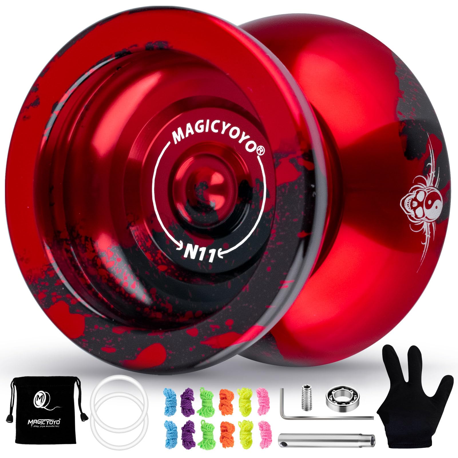 MAGICYOYO N11 プロフェッショナル 無反応ヨーヨー&レスポンシブ ヨーヨー 8~12歳以上の子供向け 合金アルミニウムヨーヨーヨー、ヨーヨーバッグ1個、グローブ1個、ストリング12個、レスポンシ