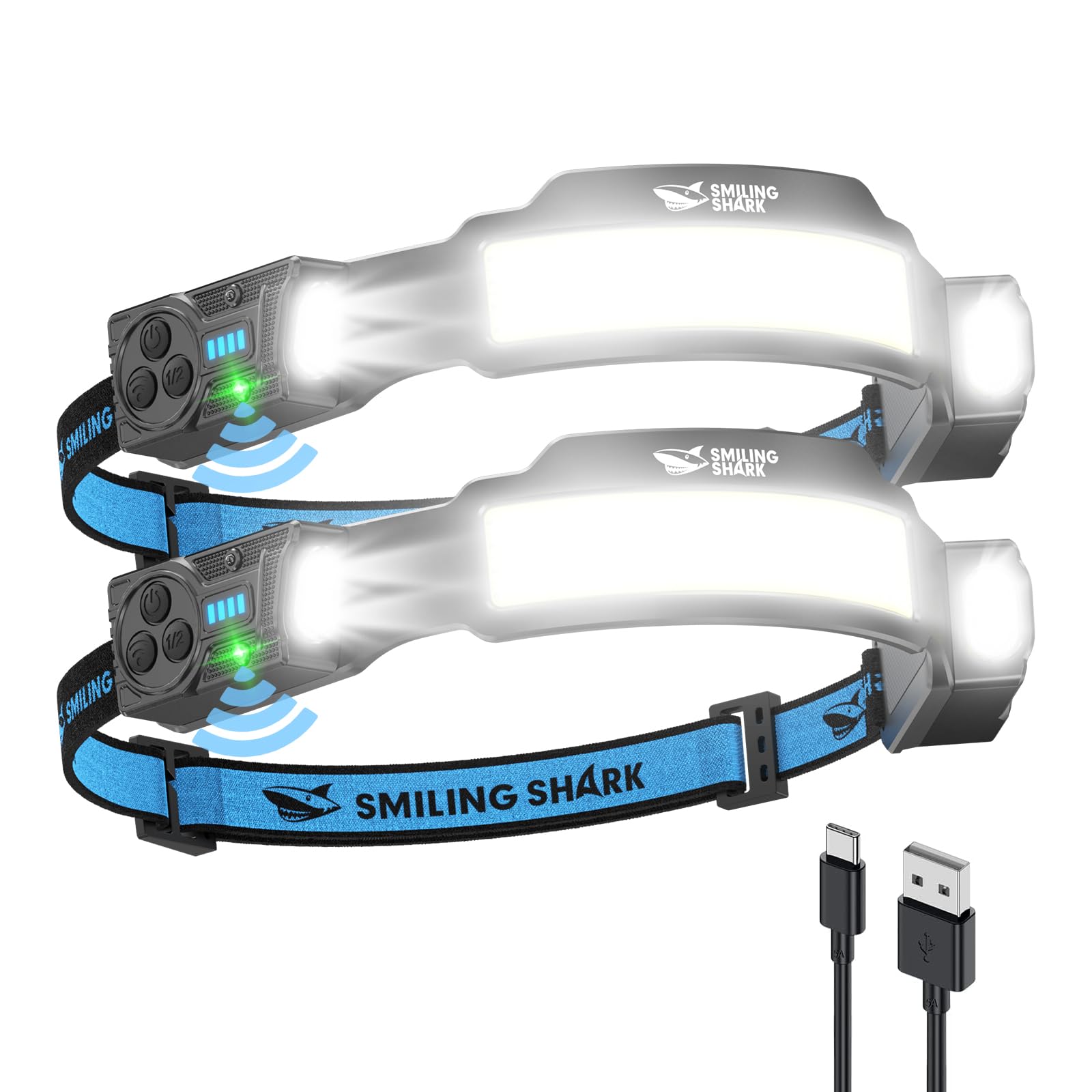Smiling Shark ヘッドライト TS-4 【新登場・超高輝度COBライト*4・調節な集光ライト】高輝度ヘッドライト Type-C充電式 LEDヘッドランプ 強力 5つ照明モード 点滅 270°広角照明 人感センサー付き 300 chance-k-10074331 KNK chance パッケージ画像