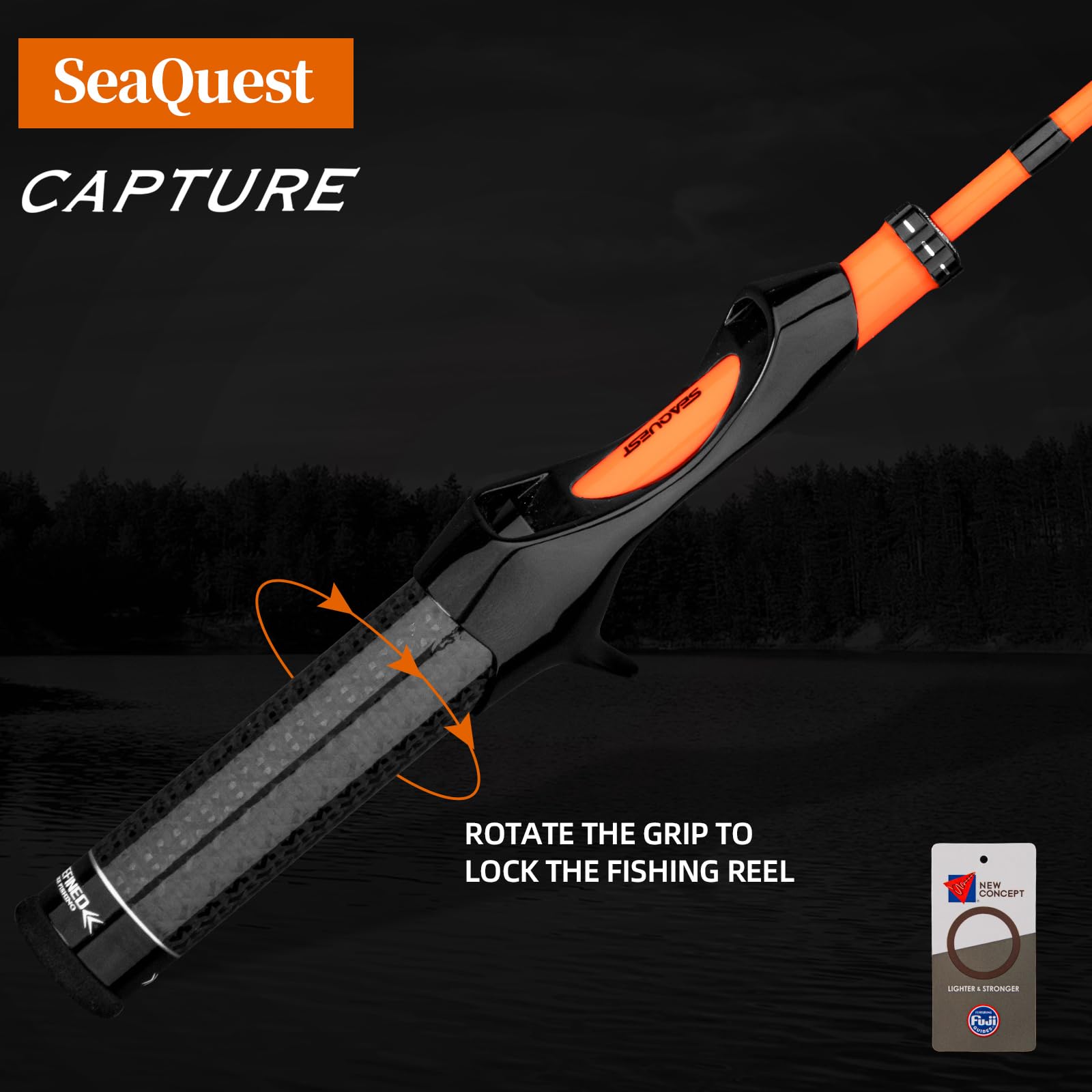 SeaQuest Capture C475UL ポータブルトラベルフィッシングロッド 蛍光オレンジキャ...