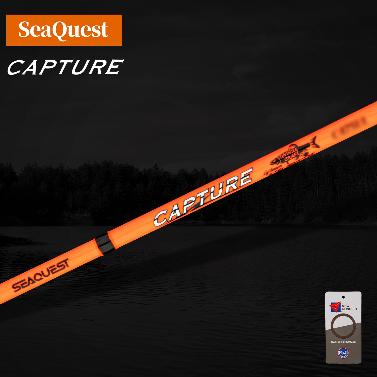 SeaQuest Capture C475UL ポータブルトラベルフィッシングロッド 蛍光オレンジキャ...