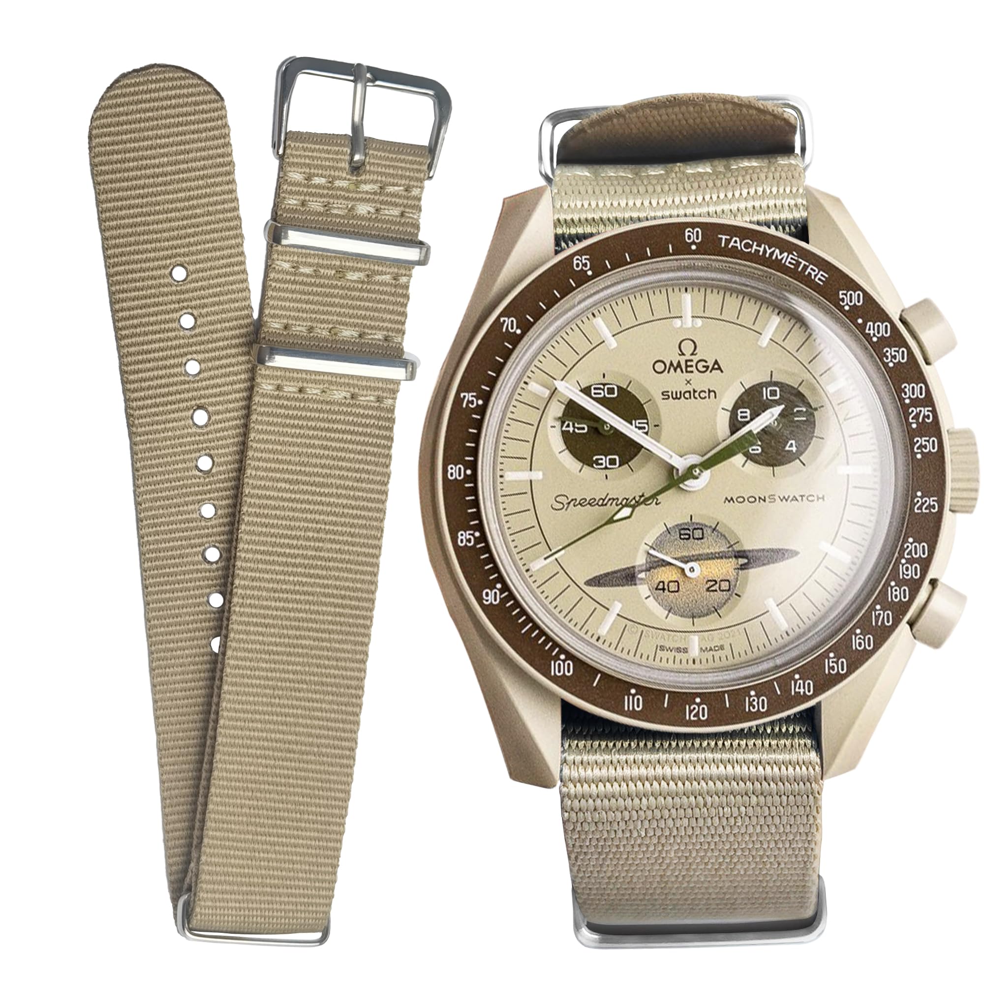  20mm 腕時計バンド Omega X Swatch オメガとスウォッチ スピードマスター ムーンスウォッチ用 NATO® ストラップ 腕時計ナイロンベルト簡単交換 男性と女性兼用 (土星/木星)