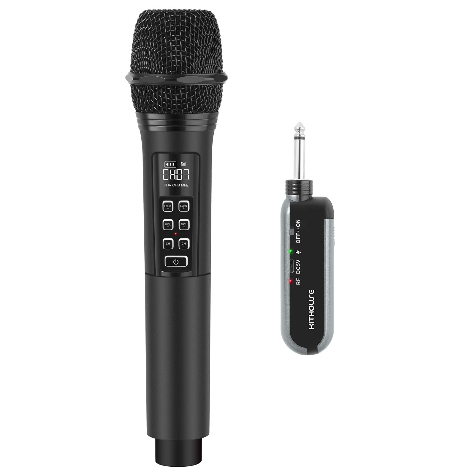 Kithouseワイヤレスマイク カラオケ 無線マイク 充電式ダイナミックマイク UHF 10チャンネル 技適認証済 ハンドヘルドマイク 6.35mmレシーバ付き 複数台同時使用 日本語取扱書付き 会議 カラオケマイク ホームパーティーに大活躍 (WM-2)