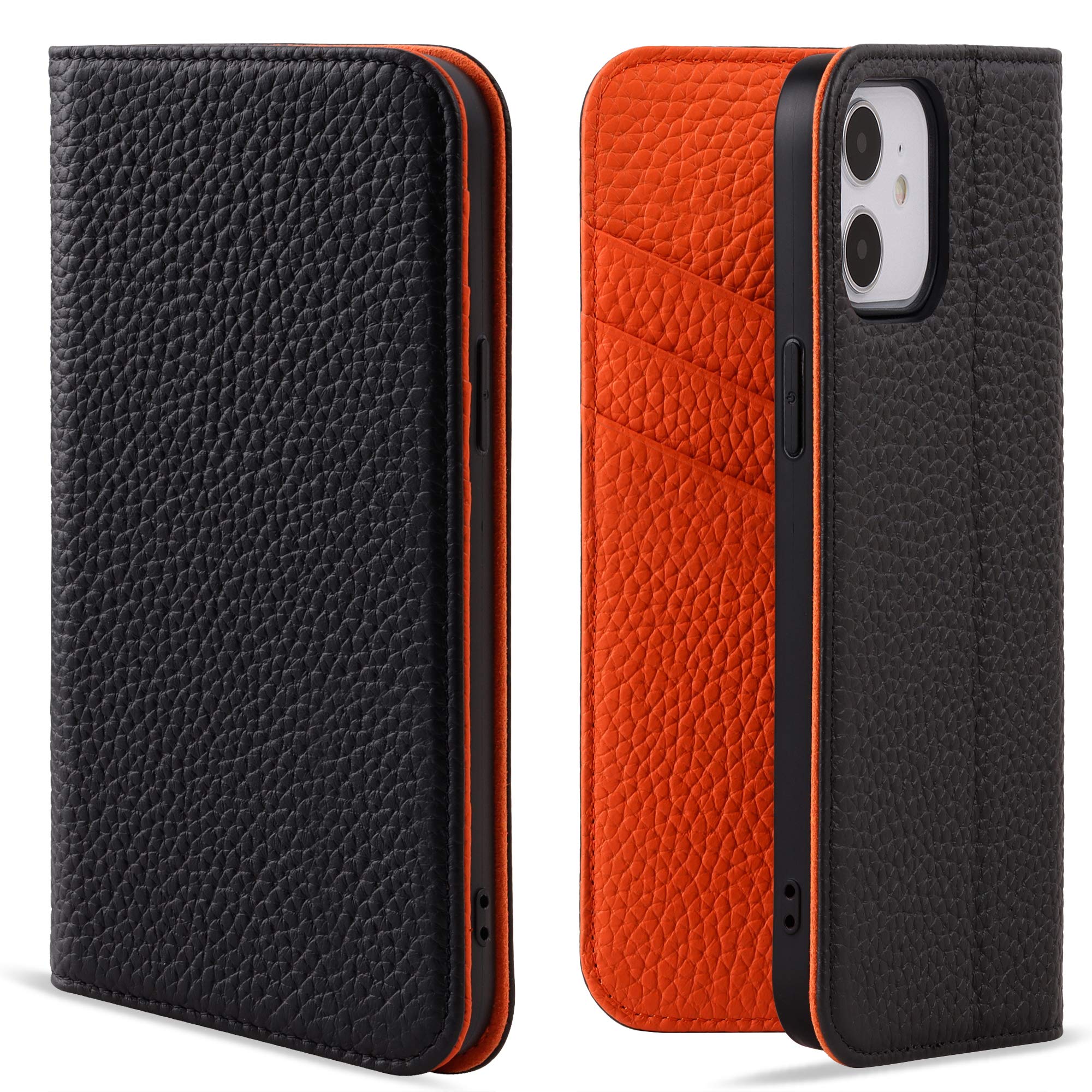 VISOUL iPhone12mini 用の ケース 手帳型 本革 レザー アイフォン12ミニケース 手帳型 スマホケース カード収納 携帯カバー 全面保護 マグネット 横置きスタンド 5.4インチ シュリンクレザー iPhone12