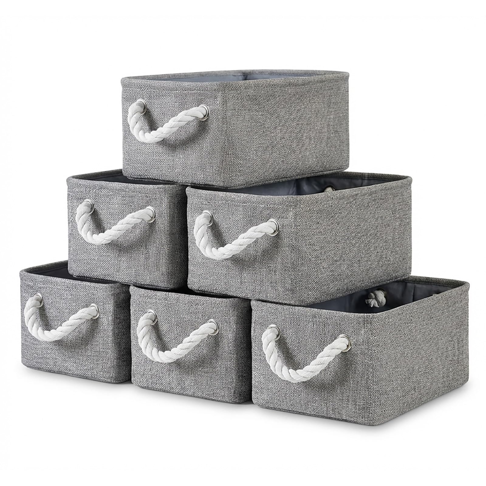 Rakuten - GcTiSac かご 収納ボックス カゴ 引き出し収納 30cm×20cm×13cm 6個セット 下着 おもちゃ 雑貨 小物入れ収納ケース おしゃれ 綿麻製 インテリア 折り畳む式 高耐久性 取っ手付き グレー