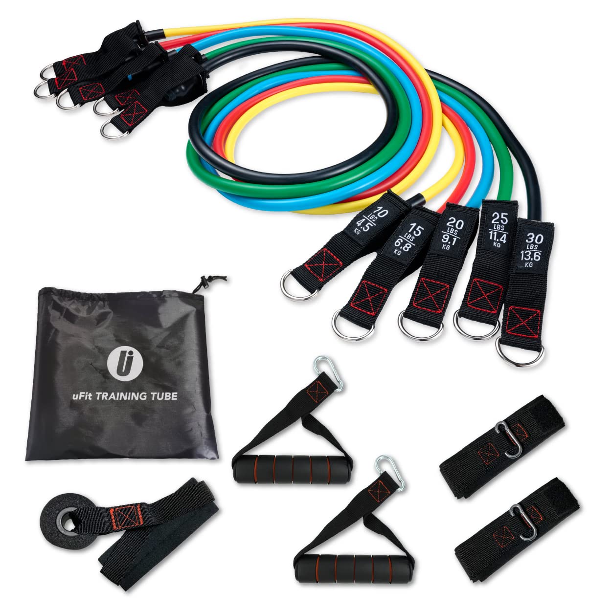 【日本国内メーカー】uFit Training Tube トレーニング チューブ 強度別5本セット ...