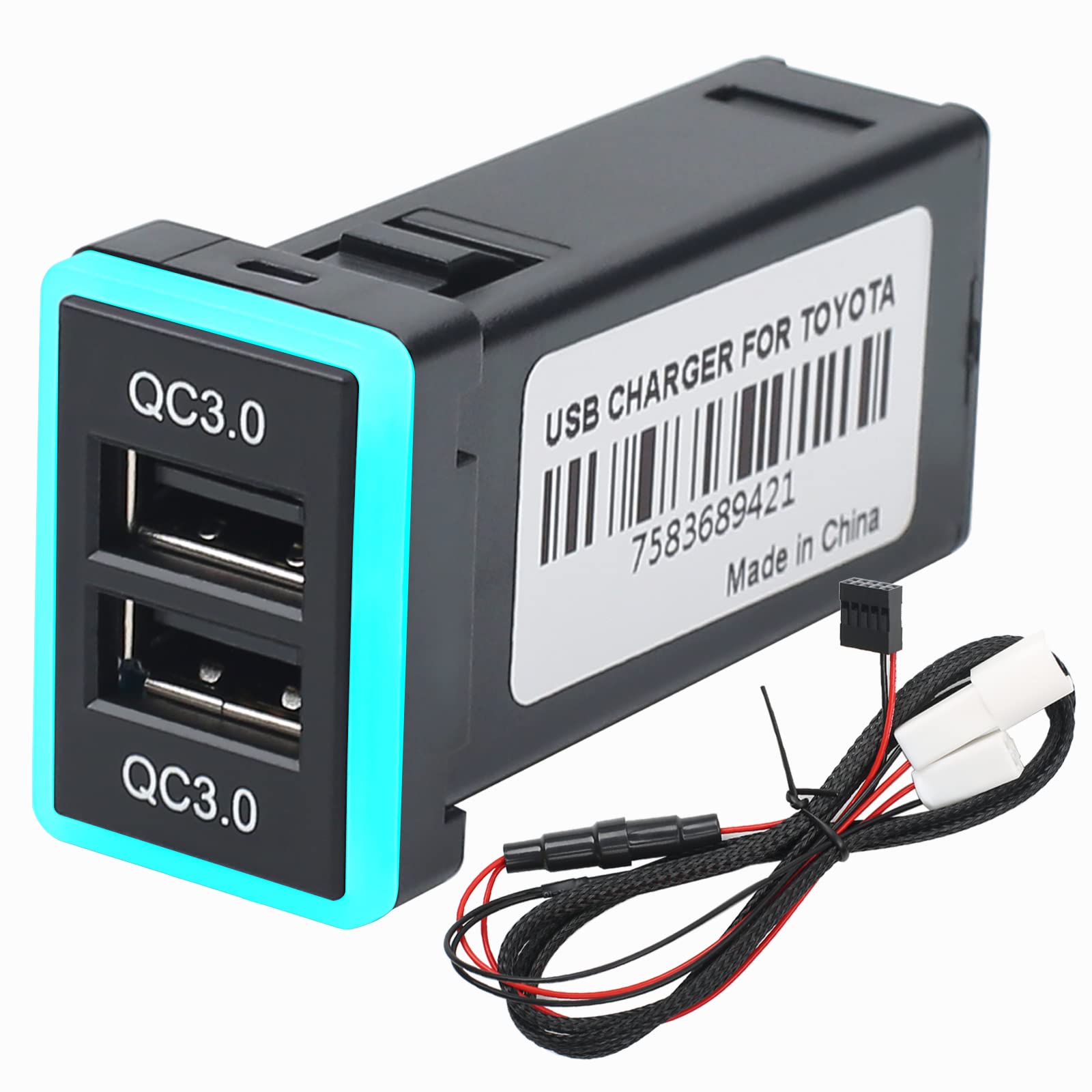 QC3.0トヨタ車系 カーチャージャー USB電源イッチホールパネル トヨタ usb 埋め込み 向けデュアルUSB充電器 12-24V急速充電USBポートVOXY/NOAH/REIZ/ALPHARD/COROLLA/HIACEに対応 (サイズ：32x22mm) (Blue)