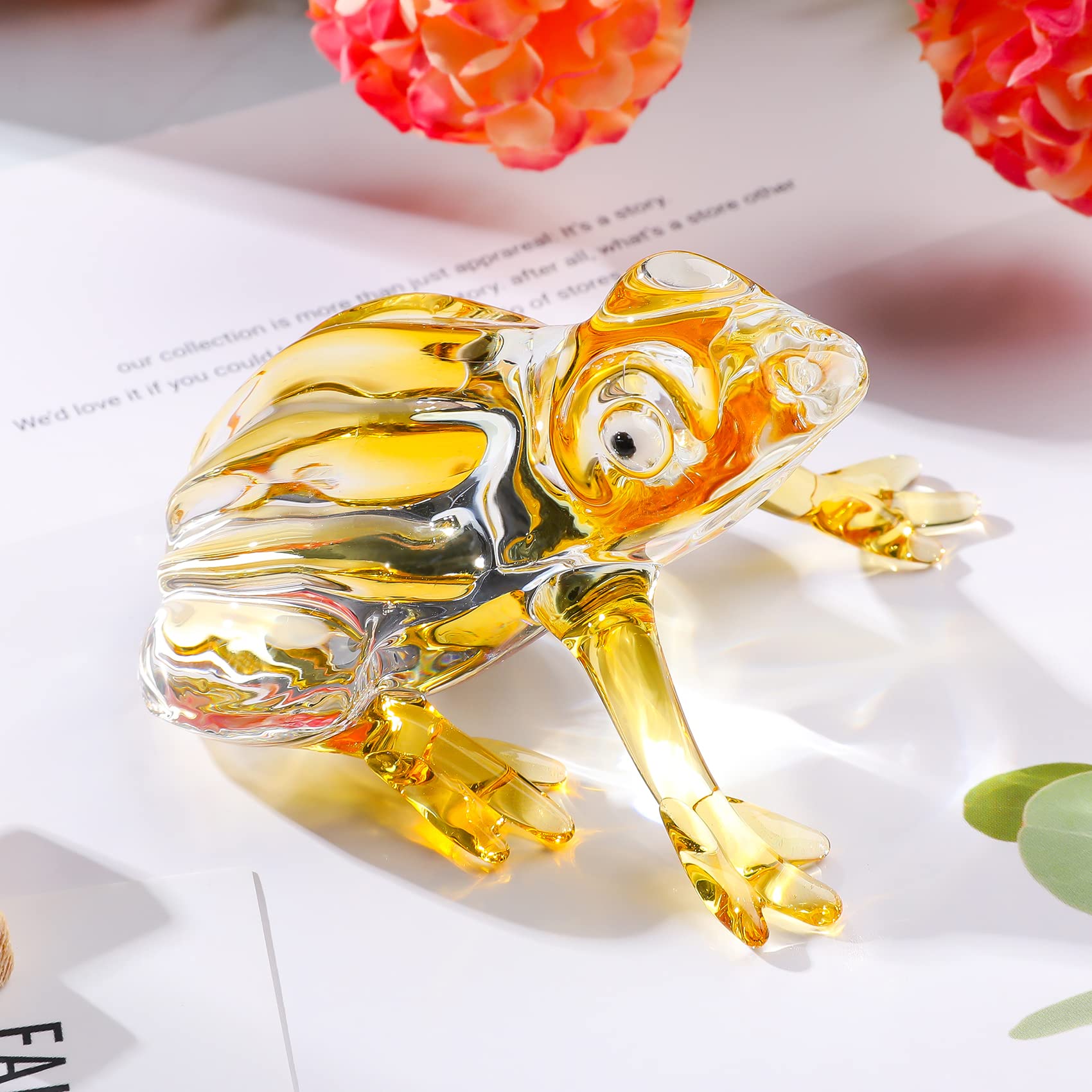Kertari K9クリスタル カエル 置物かわいい インテリア - イエロー