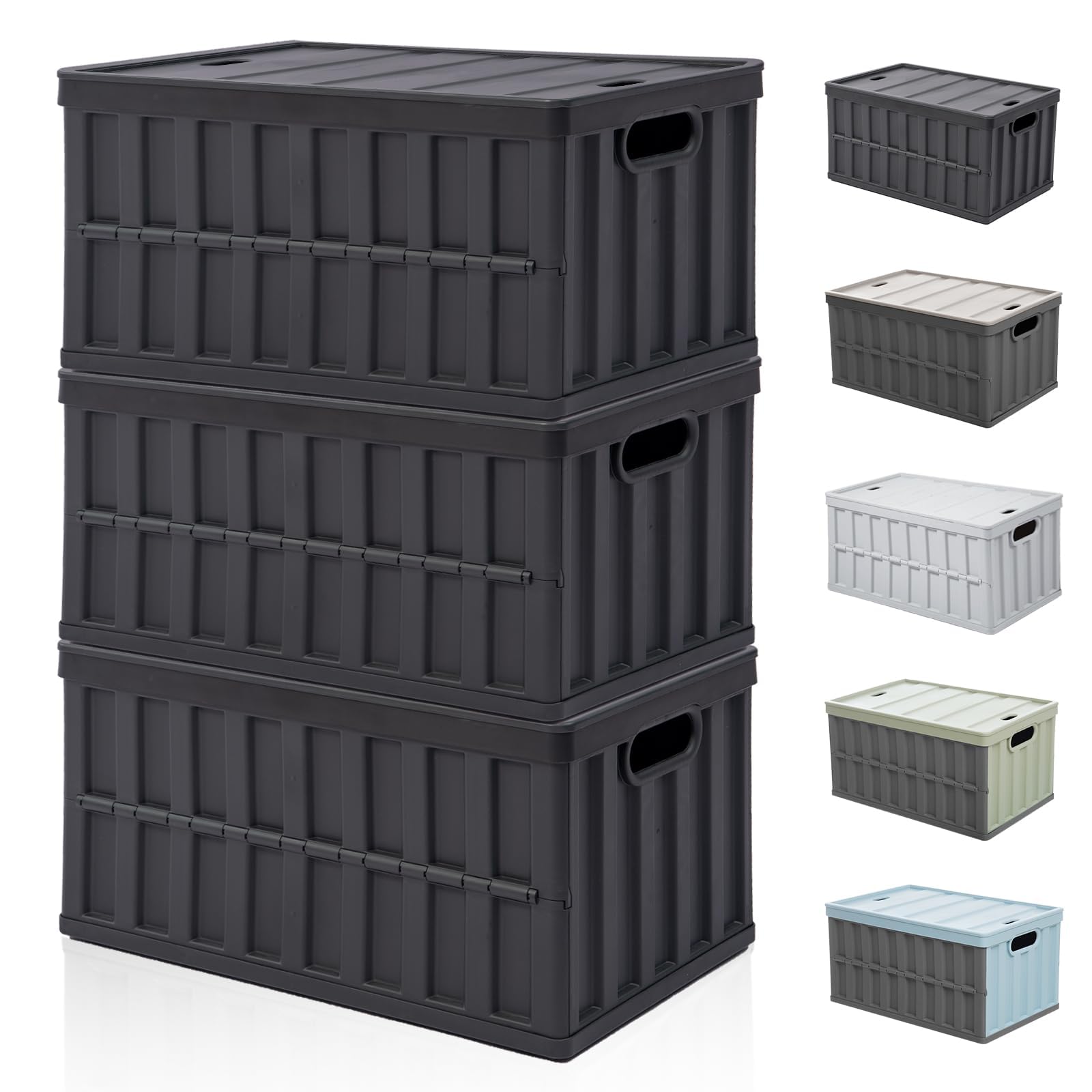 Hellozebra 折りたたみコンテナ 大型 キャンプコンテナ トラスコ大容量 64L*3個 収納ボックス box オリコン 蓋付き 組立簡単 取っ手付き 積み重ね 強い