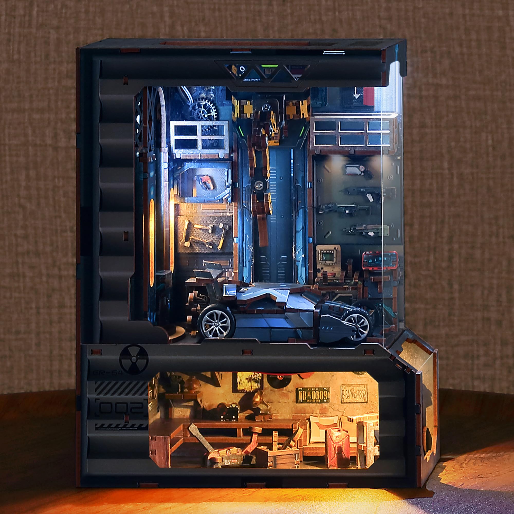 FUNPOLA 3Dパズル ブックヌック キット Booknook 木製パズル DIY ミニチュア ドールハウス LEDライト付き 本棚入れ ブックエンド 展示用 クラフトセット 初心者や中学生向け BN03 392PC (汽車工房)