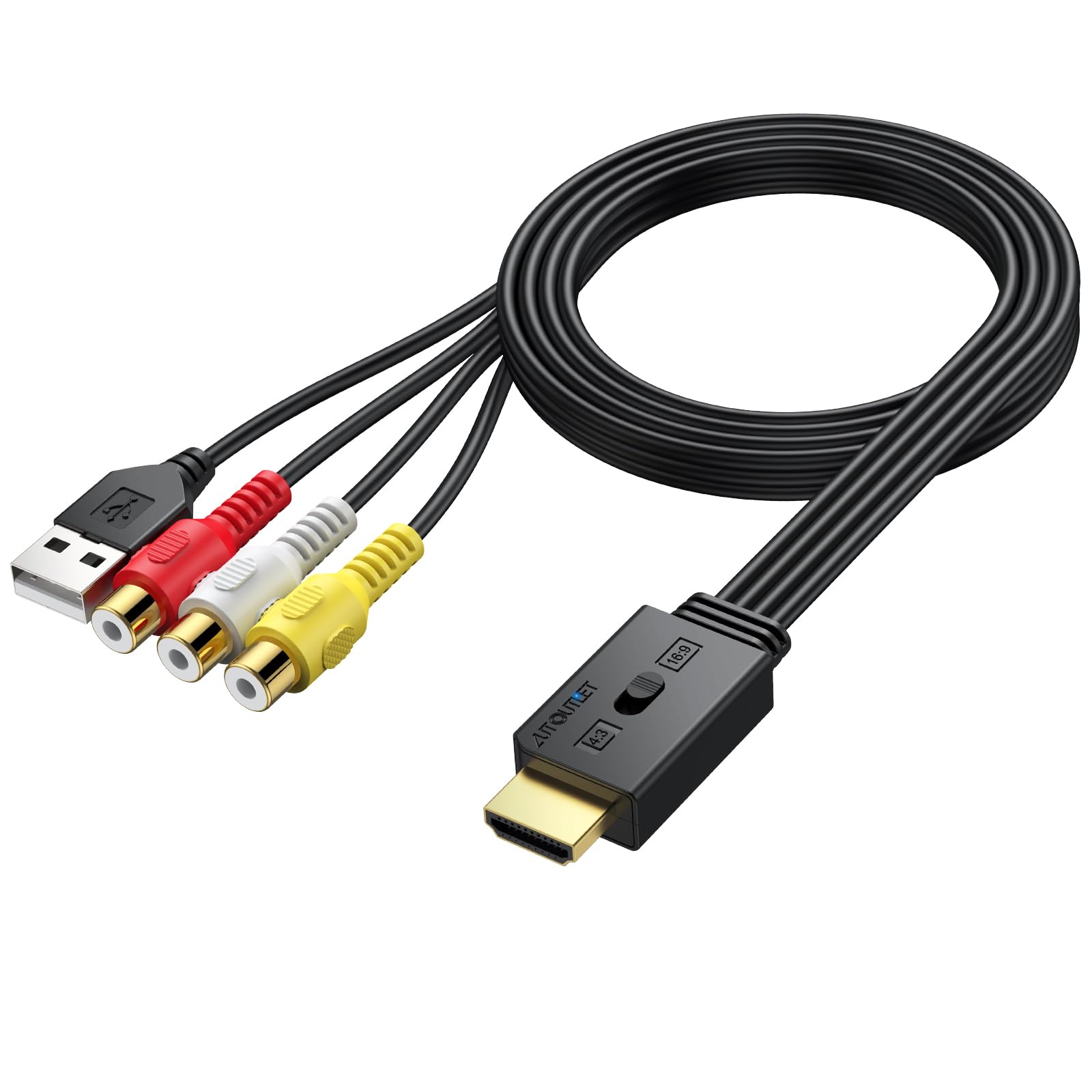 AUTOUTLET RCA to HDMI 変換 コンバーター 16:9/4:3スイッチ av to hdmi 変換 コンバーター 720P/1080P変換 3色端子 ミニ コンポジット CVBSオーディオ ビデオ アダプター Wii/PS1/PS2/N64用 PAL/NTSCをサポート