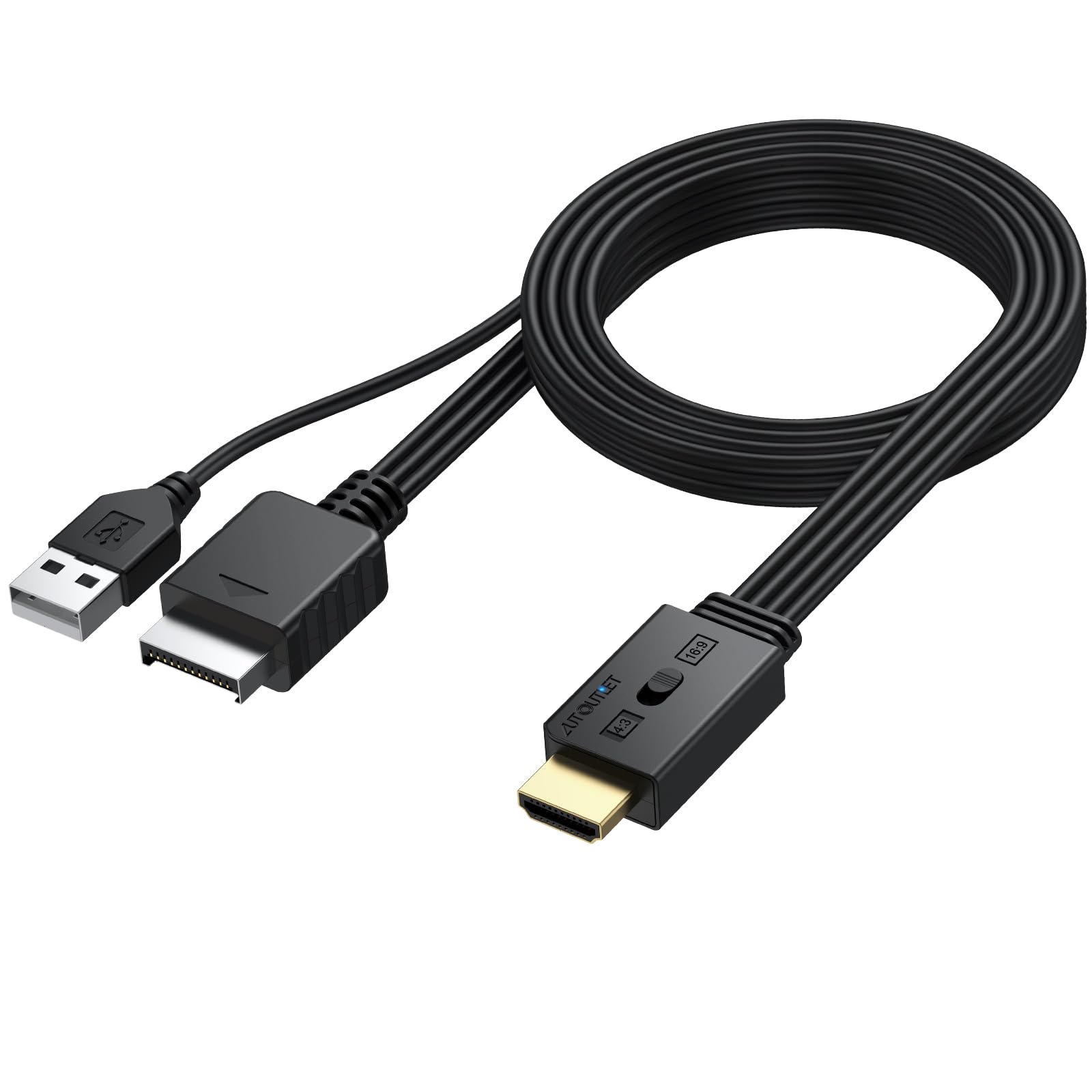 AUTOUTLET PS1/PS2 HDMI変換 1080P（60hz）のみサポート コンバーター 4:3/16:9変換スイッチ付き ps2 hdmi 変換 ケーブル PS1/PS2対応 HDMI 1080P 変換コンバーター