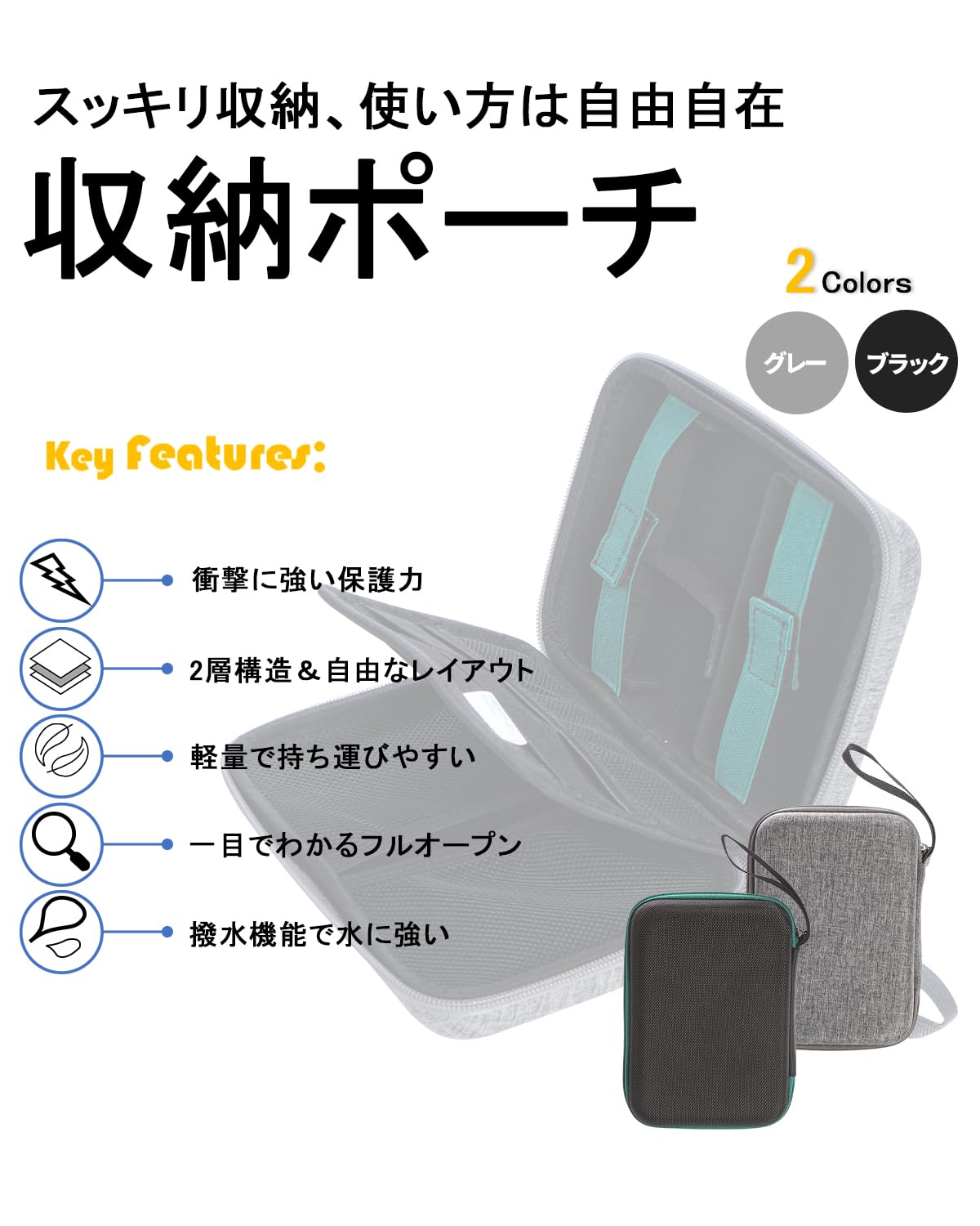 TopShine コンパクト ガジェットポーチ 旅行 出張 便利グッズ 収納ポーチ 仕切りポケット付き ポータブル HDD 保護ケース 大容量 充電器 ケーブル PC周辺小物収納ポーチ 高耐久 3層仕組み (グレー) chance-k-10061413 KNK chance サンプル画像2
