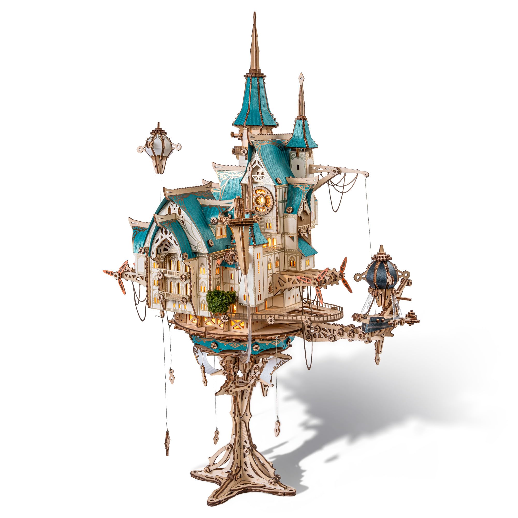 FUNPOLA 3Dパズル 木製パズル 天空の城 幻想蒸気城 スチームパンク ダイナミックギア 精密模型 DIY 組み立てキット 大人向け 難しい 複雑 知育玩具 脳トレ 集中力 ストレス解消 インテリア オブジェ 贈り物 863ピース ※蜡块要準備