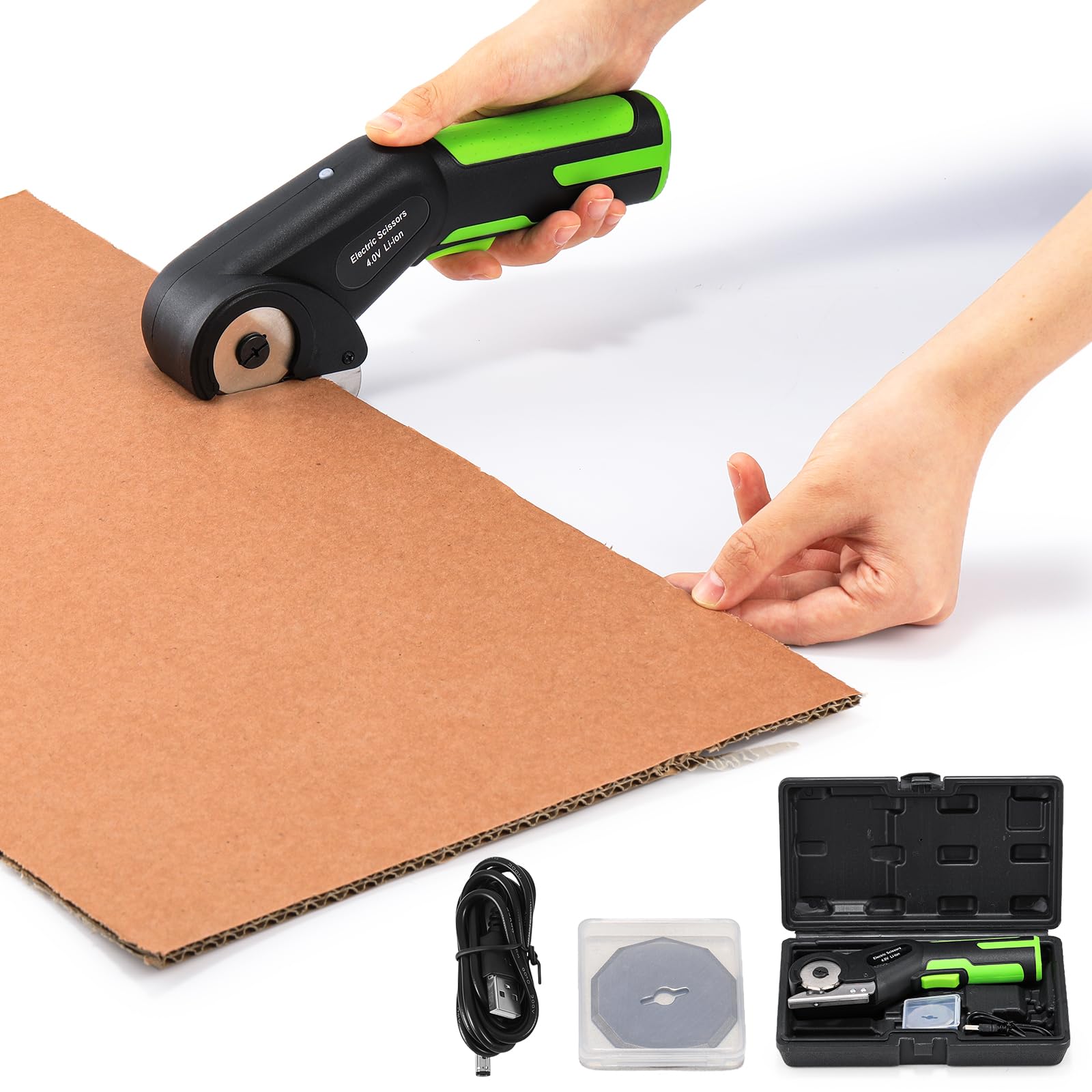  電動カッター USB充電式 コードレス  250RPM 2000mAh 500g ゴミ処分 ダンボール/カーペット/厚手の布/レザー/合皮/雑材/DIY 安全ロック 充電量提示ライト 耐久性