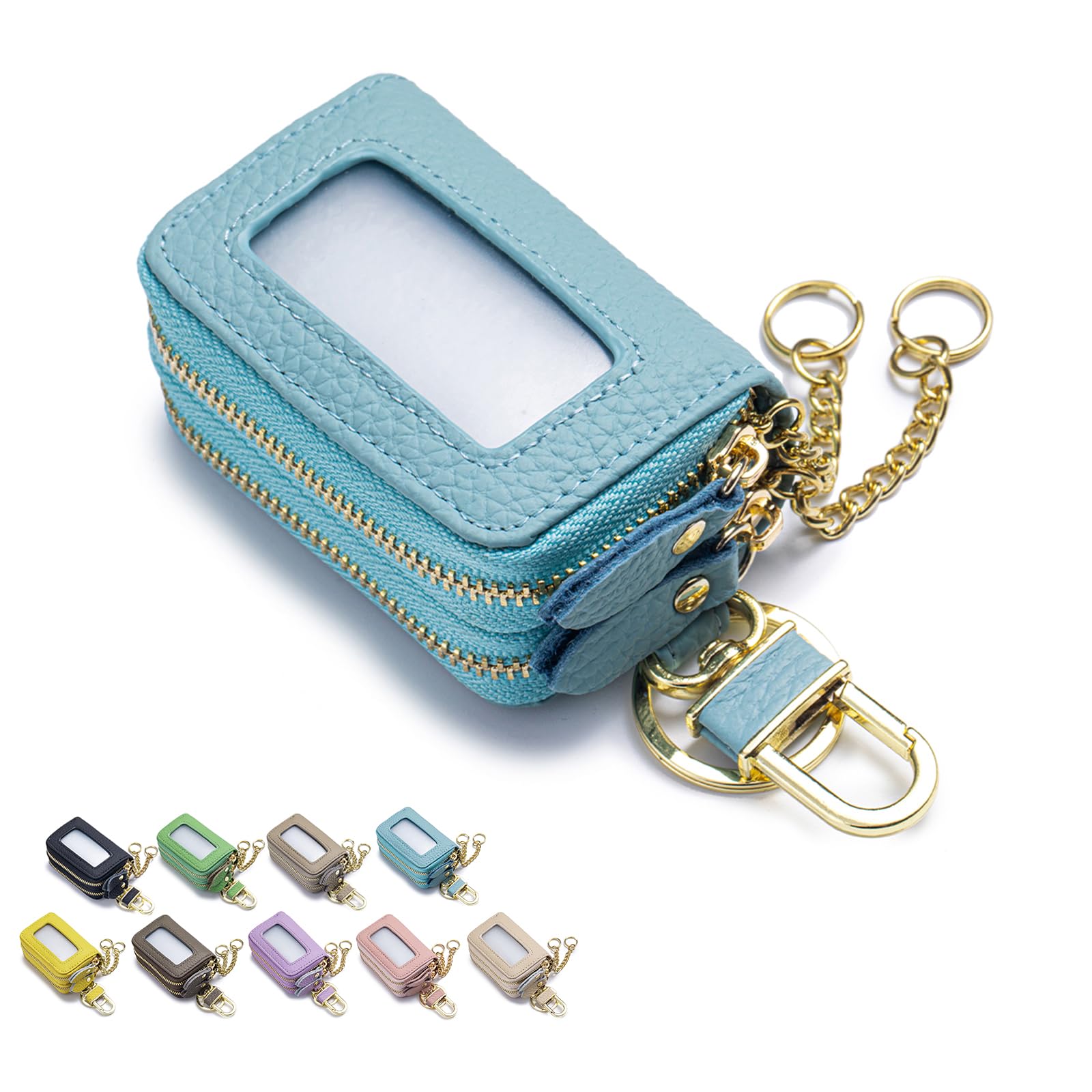 [Amzbag] キーケース レディース 本革 車 キーケース スマートキー対応 2個収納 半透明窓付き 360°回転カラビナ 2本のキーチェーン キーホルダー カバー 多機能 コンパクト 可愛い 防水 おしゃ