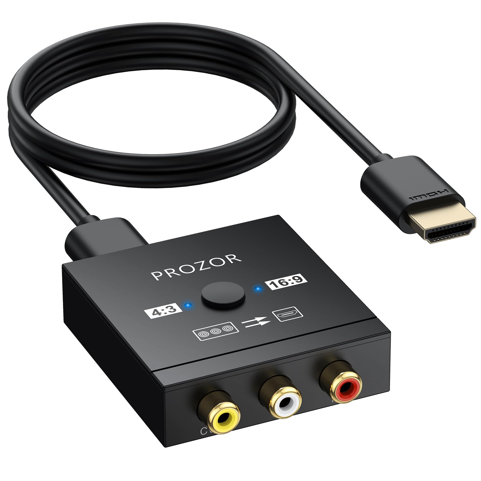 PROZOR RCA to HDMI 変換コンバーター AV to HDMI 変換器 4:3と16:9切替可能 720P＆1080P対応 3色端子 変換アダプタ 日本語説明書付きWii/PS1/PS2/N64対応 DVD/VHS/VCR対応