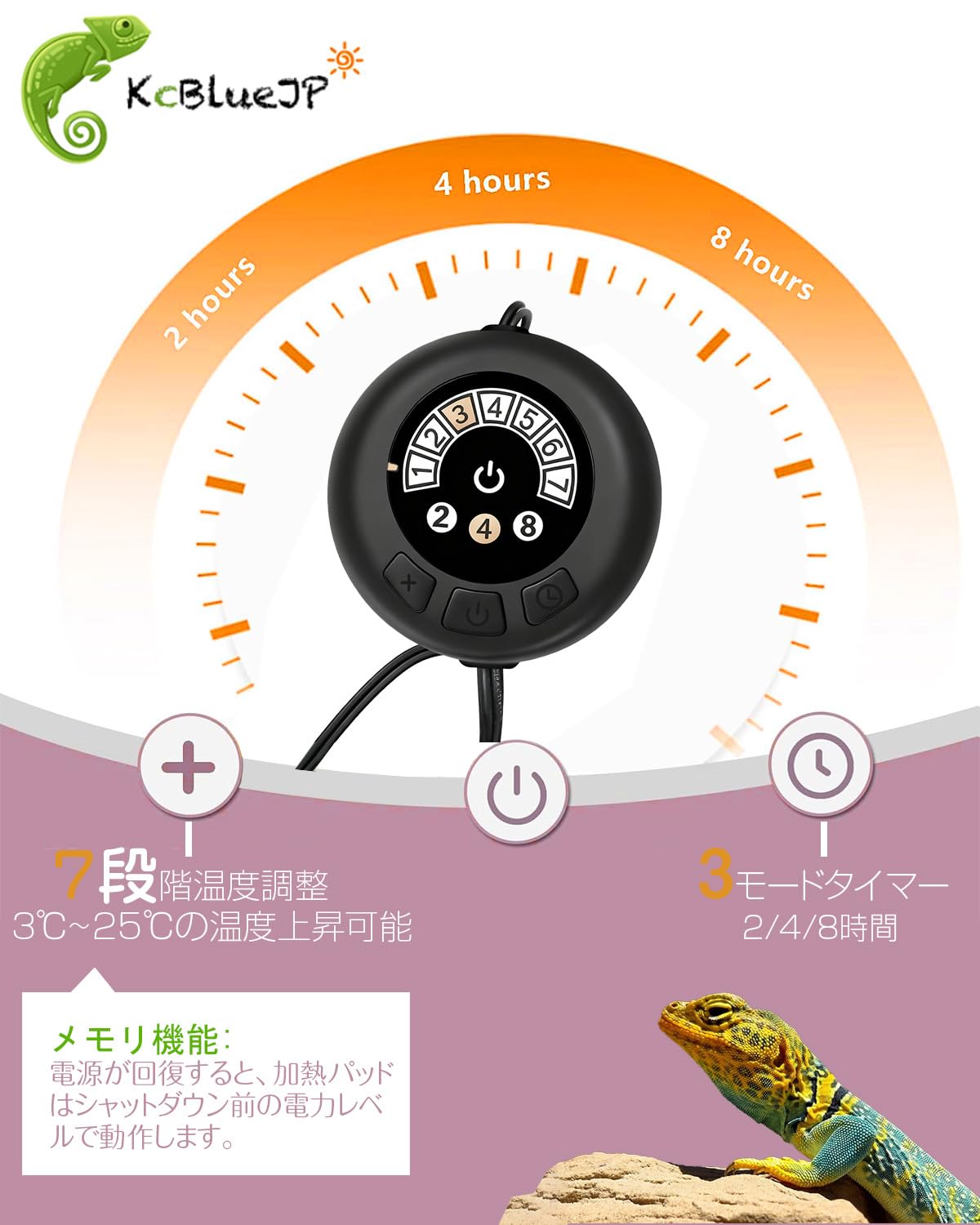 KcBlueJp ヒーター 爬虫類 パネルヒーター 7段階温度調整 タイマー機能搭載 トカゲ...