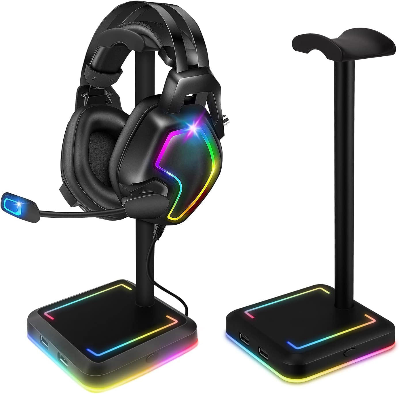 Kithouse ヘッドホンスタンド RGBカラー付き 充電可能 2つのUSB入力ポート付き ヘッドセットスタンド 組み立て 安定性 多機能 ヘッドホンハンガー