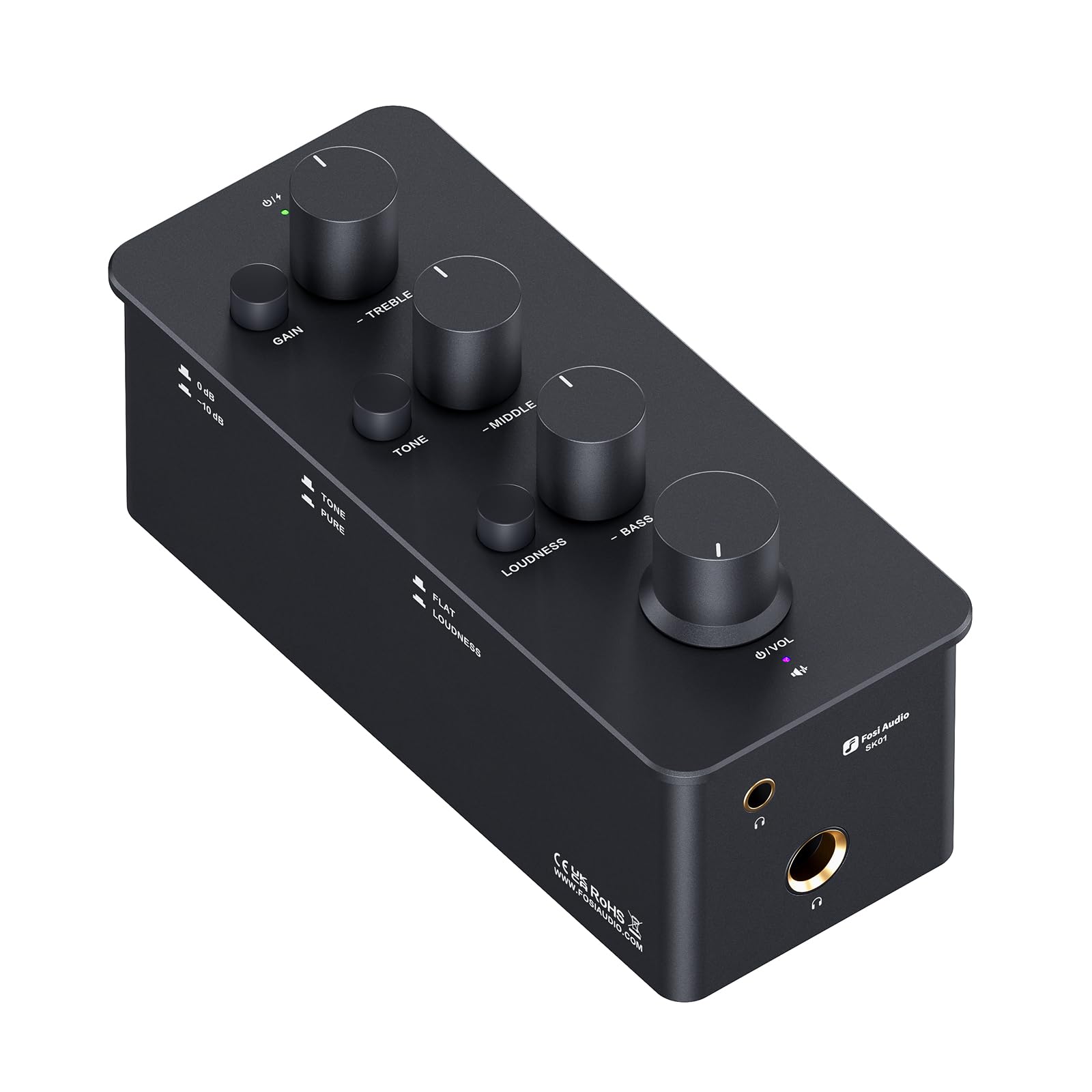 Fosi Audio SK01 ヘッドフォンアンプ イコライザー プリアンプ 充電式 ヘッドホンアンプ トーン制御 ラウドネス補償 エレクトリックギター用 ポータブル クラスA アナログアンプ 3.5mm/6.35mm端子