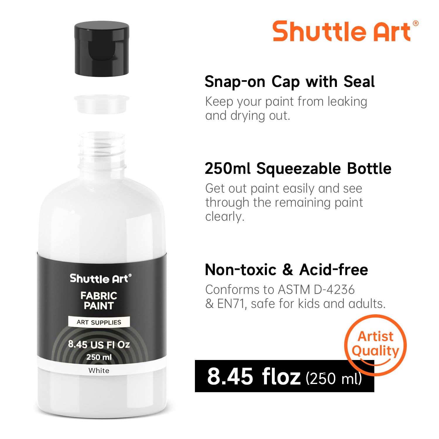 Shuttle Art 布用絵の具 白 250ml 布描き絵の具 ウォッシャブル 洗っても落ちない ...