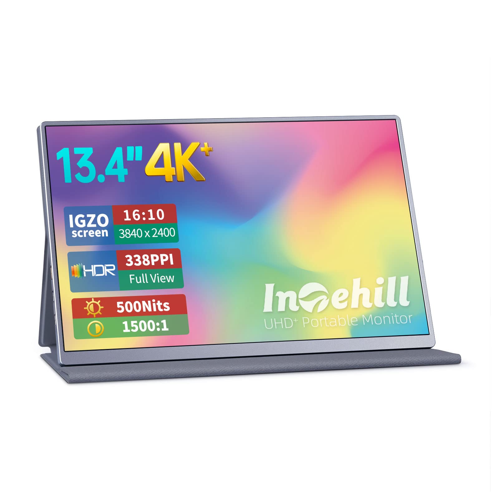 Intehill 모바일 모니터 4k 13.4인치 IGZO 스크린 황금비 16:10,3840x2400으로 초경량, 초박형 미니 PC·노트북용 하이엔드 휴대용 모니터 U13NA